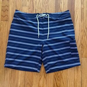 J.Crew Flex Swimwear Mens 35 Navy Blue White Striped Board Shorts Swim Trunks